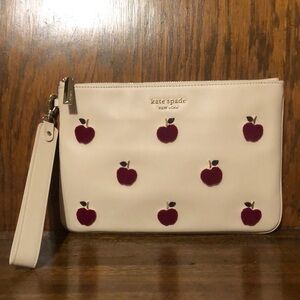 NWT-Kate Spade-Apple🍎Toss-Flocked Zip Wristlet Pouch-Milk Glass Multi-$158